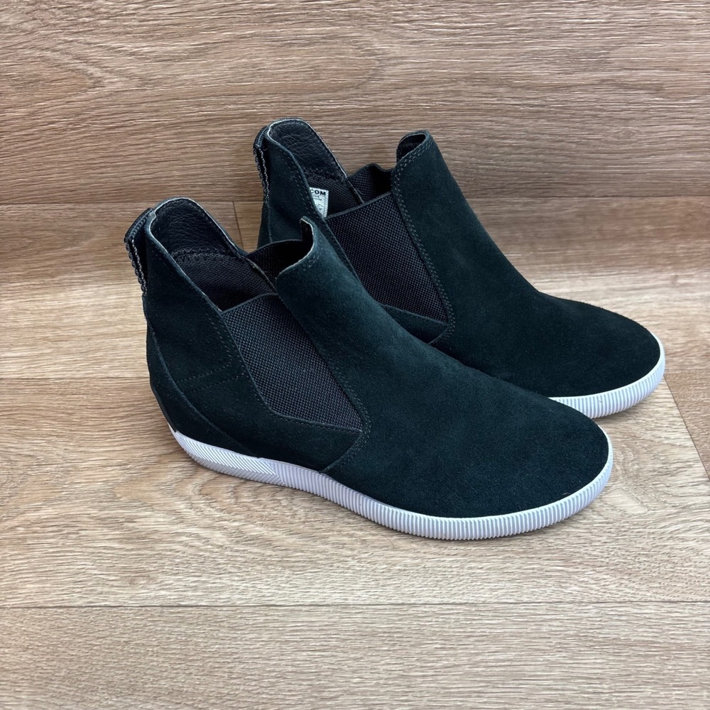 Sorel Out N About Wedge Black Suede Chelsea Ankle Boots NL4911-010 Womens 8